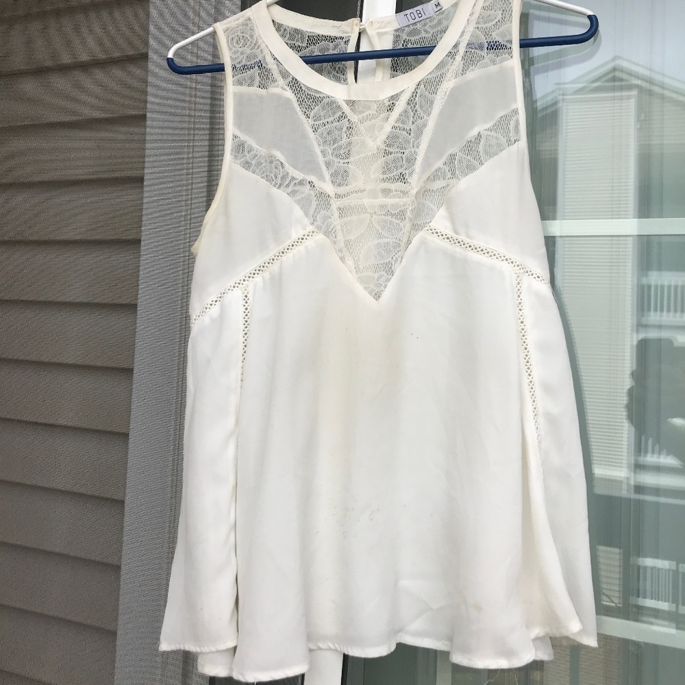 TOBI White Lace Sheer Tank